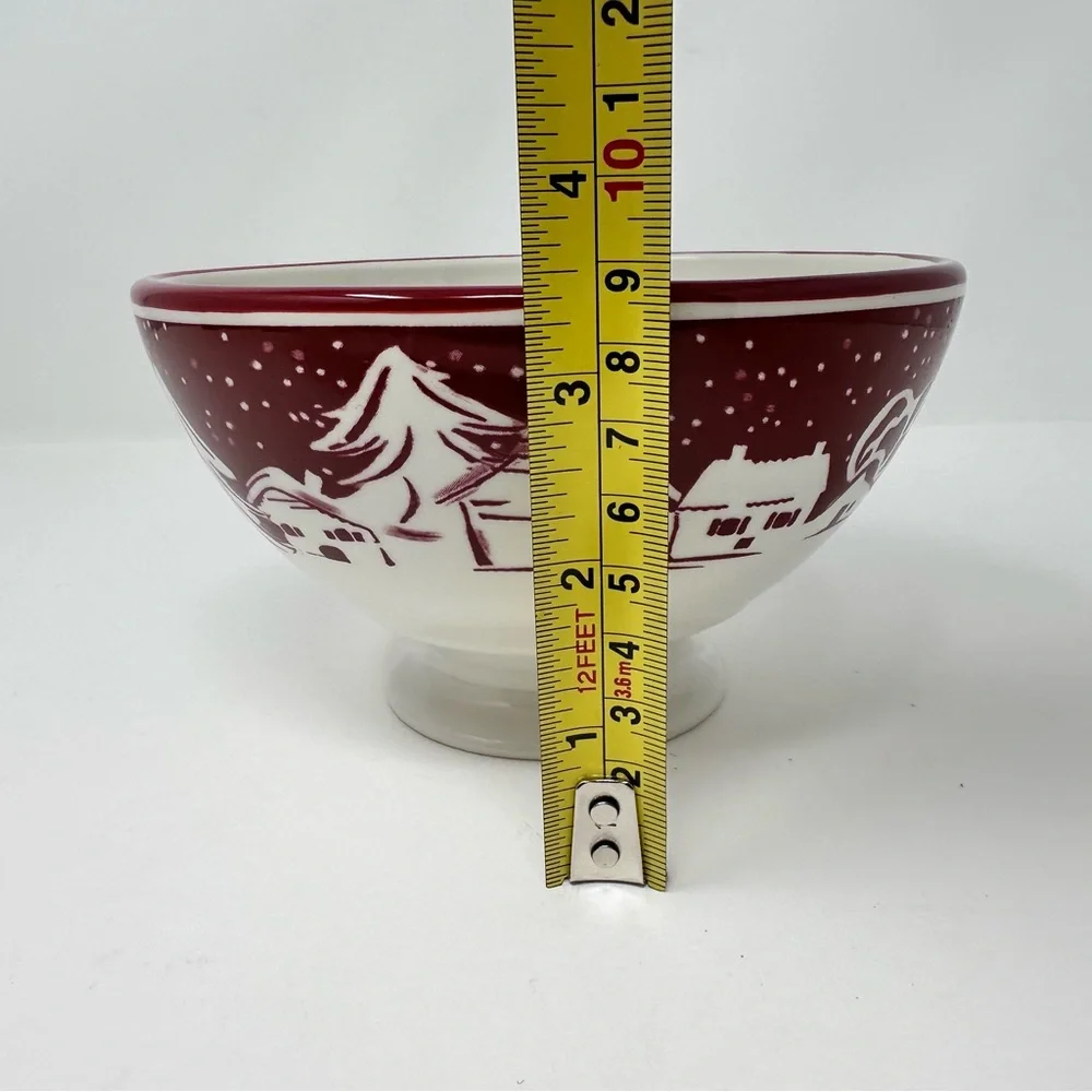 Williams-Sonoma Snowy Village Soup/Cereal Bowl Red White